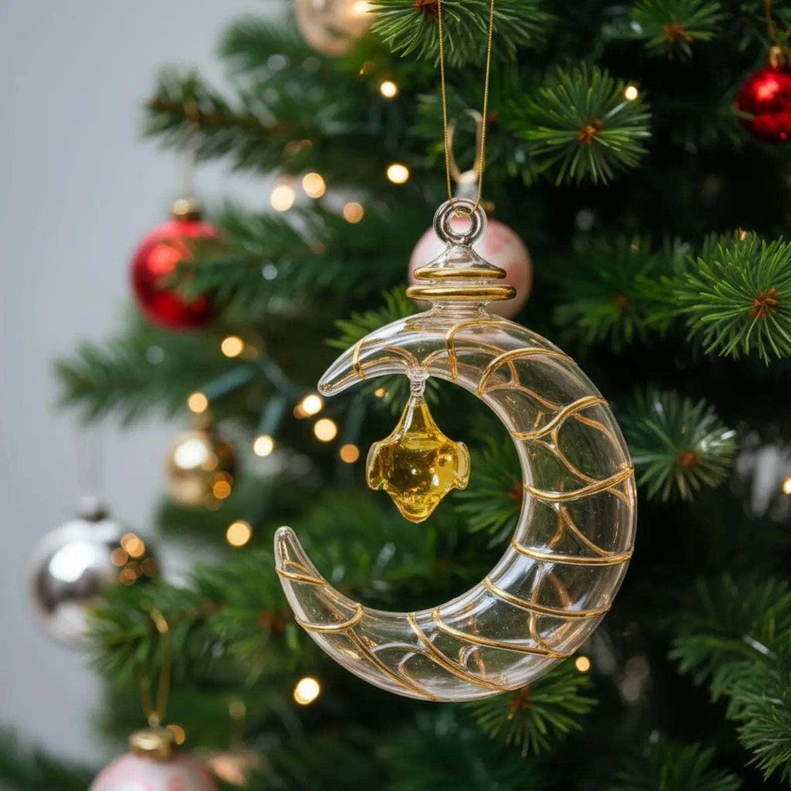 Handmade Gift For Her Blown Glass Christmas Ornament with 14k Gold